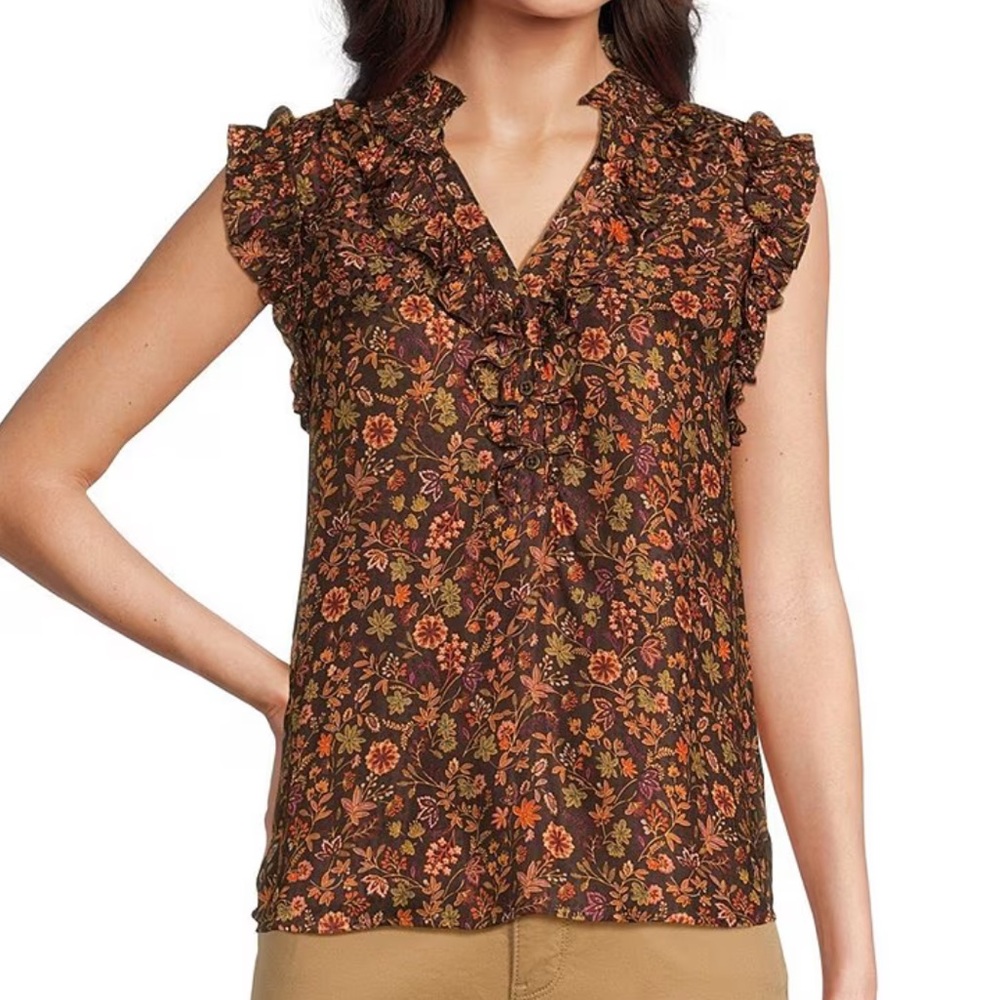 Wit & Wisdom Dark Roast Canyon Rock Multi Ruffle Top
